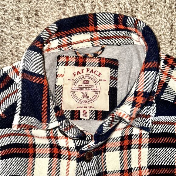 FatFace Men's Dark Blue Orange Ryton Check Overshirt Button Down Flannel Small - Picture 2 of 9